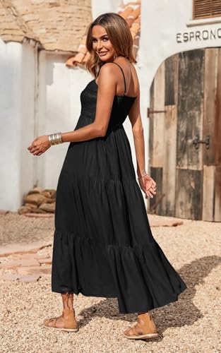 PRETTYGARDEN Women's Summer Maxi Dress 2025 Casual Boho Sleeveless Spaghetti Strap Smocked Tiered Long Beach Vacation Sundresses (Black,S) - Image 4