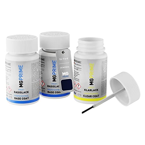 MG PRIME Autolack Lackstift Set für Ford Europe DCWEWHA Deep Impact Blue Metallic/Indic Blau Metallic Grundlack Basislack Klarlack je 50ml