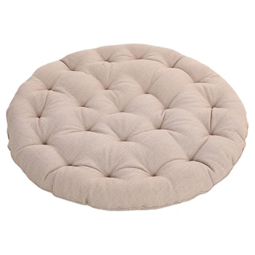 Große Bodenkissen,Runde Leinen Futonkissen Japanischen Stil Getuftete Bodenkissen Meditationskissen Sitzen auf dem Boden Fensterkissen für Yoga Sofa Balkon (75x75x10cm,Beige)