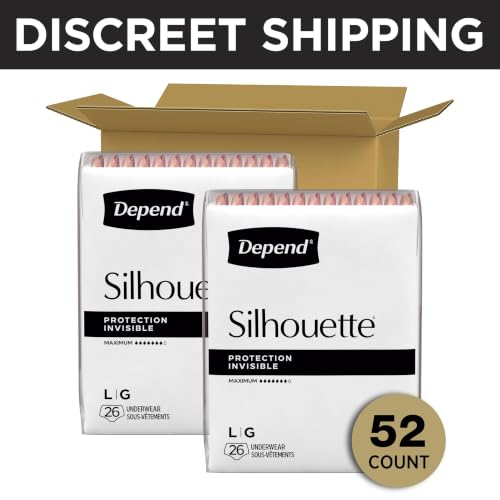 Image of Depend Silhouette Adult Diapers, Incontinence & Postpartum Bladder Leak Underwear for Women, Maximum Absorbency, Large, Pink, 52 Count (2 Packs of 26), Packaging May Vary