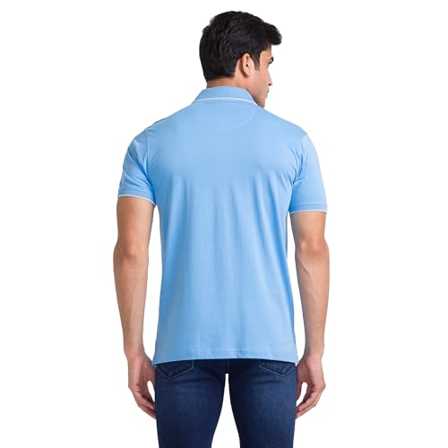 Image of Park Avenue Men Cotton Slim Fit Solid Pattern Polo Neck Casual T-Shirt