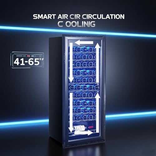 Image of GarveeHome Wine Cooler, 46 Bottle Freestanding or Built-in Metal Design, Wine Fridge, Single Zone Dual Temperature Wine Fridge for Red, White and Champagne with Adjust Temperature, Black