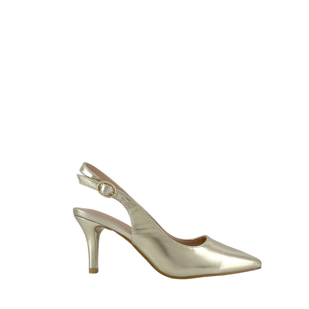 MODELISA Zapato De Tacon Fino Destanolado Hebilla Acabado En Punta Boda Mujer (Dorado, 39)