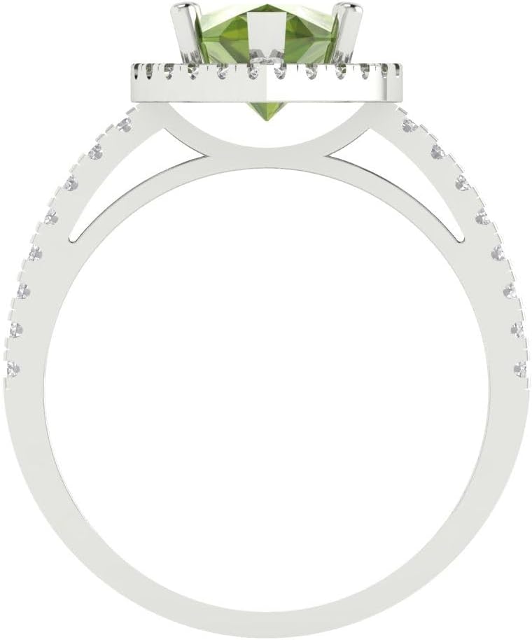 Clara Pucci 2.55 Brilliant Pear Cut Solitaire W/Accent Halo Natural Green Peridot Bridal Wedding Statement Ring Solid 18K White Gold