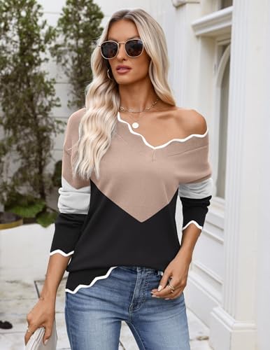Image of Zeagoo Women's 2026 Fall V Neck Sweater Long Sleeve Lightweight Knit Tops