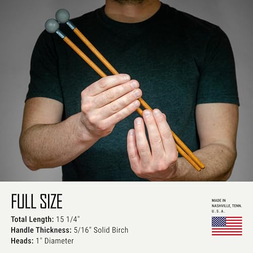 Image of Timber Drum Co. Xylophone /Marimba Mallets - MADE IN U.S.A. Percussion | Sticks For Vibraphone, Temple Blocks, Log Drum - Hard Rubber with Solid Birch Handles, 15.25 inch