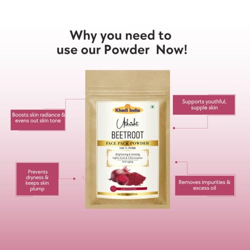 Image of Khadi Beetroot Face Pack Powder 100g | For Dullness, Acne & Anti Aging | Glowing & Brightening | Pure, Natural & Ayurvedic | Removes Durt & Impurities | Face Pack for Men & Women