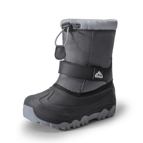 NORTIV 8 Kids Snow Winter Boots Boys,Black/Grey,4 Big Kid