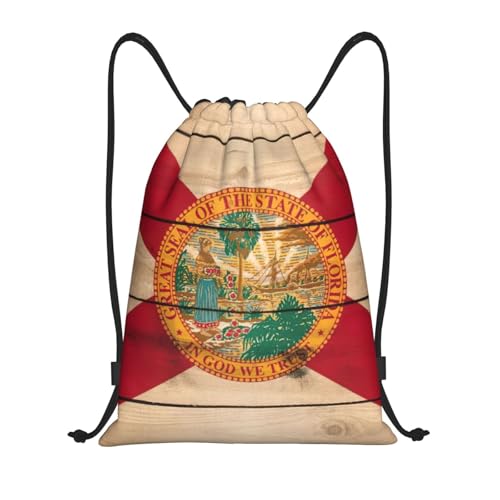 Florida flag wood grain print Drawstring Bag Sack Gym Bag Ditty Bag for Gym Traveling, Hiking, Yoga, Shopping for Adult