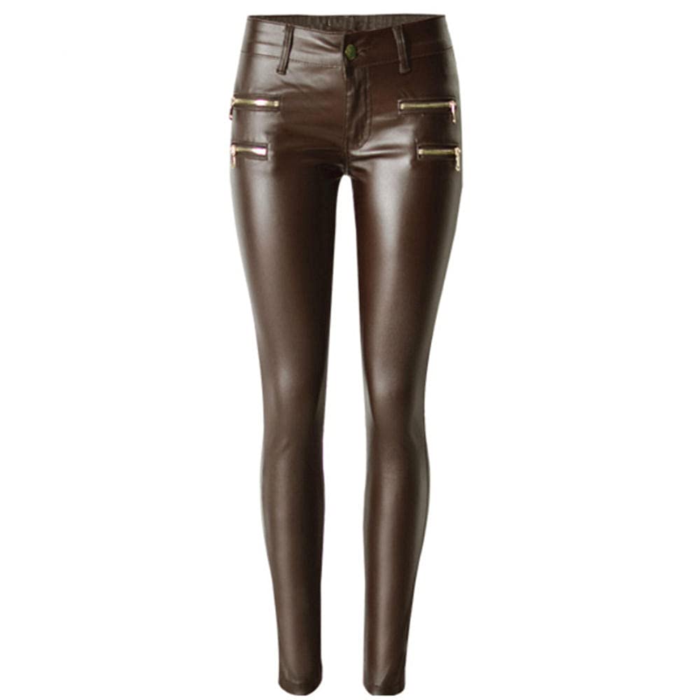 Niedrige Taille braune dünne Hosen Frauen PU-Beschichtung Push Up Jeans Femme Mode Gefälschte Reißverschlüsse Elastizität Pantalones Mujer-34.