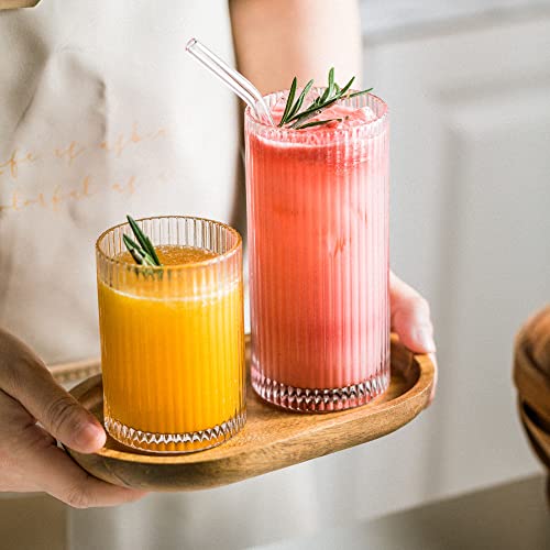 POLIDREAM Drinking Glasses with Origami Style Set of 4 Glass Cups, 12 oz Ribbed Glassware, Highball Glass Cups, Elegant Art Deco Ripple Vintage Glassware, Juice Glasses, Ideal for Cocktail, Beer - Image 6