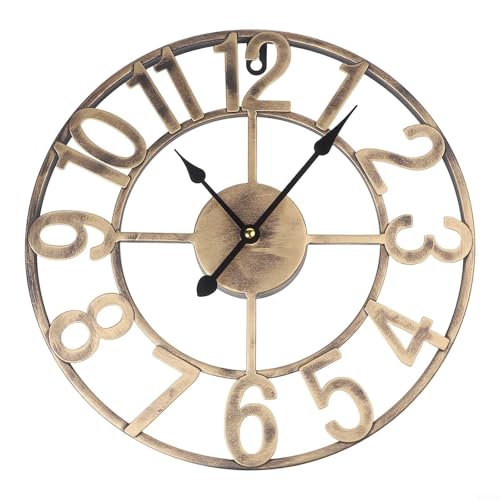 Horloge murale d'extérieur vintage en métal résistante aux intempéries et silencieuse avec grands chiffres faciles à lire pour jardin, terrasse, porche, bord de piscine, cuisine, chambre à coucher