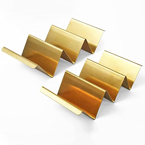 Gold Taco Holder Stand Set of 2, Premium Stainless Steel Taco Rack, Taco Tray with Handles, Mexican Taco Stand, Holds Up to 3 Taco Shells Each, Taco Baking Rack Tray for Party, Dishwasher & Grill Safe