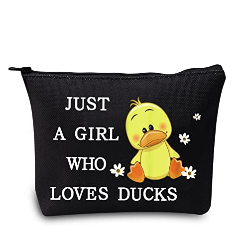 LEVLO Funny Duck Cosmetic Bag Animal Lover Gift Just A Girl Who Loves Ducks Makeup Zipper Pouch Bag Duck Lover Gift (Loves Ducks Black)