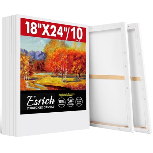 ESRICH 18x24 Inch Stretched Canvas for Painting 10Pack Large Canvas for Painting Primed Acid-Free Cotton Blank Canvases Art Paint Canvases for Oil Watercolor Acrylic Paint Gouache.