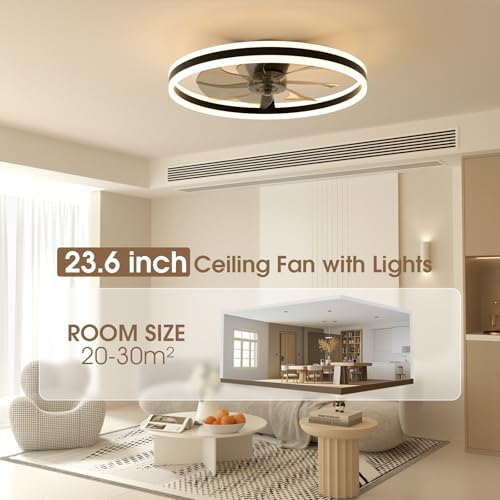 NIORSUN Ceiling Fans with Lights and Remote, 60cm Modern Smart LED Ceiling Fan Light, 6 Speeds and 3000K-6500K Dimmable Quiet Fan Lights Ceiling for Bedroom Living Room Dining Room (Black) - Image 6