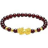 HWJQ Pixiu Garnet Beaded Bracelet Feng Shui Pixiu Wealth Bracelet Stackable Pi Xiu Red Bead Crystal Bracelets Stretch for Women Men Lucky Jewelry