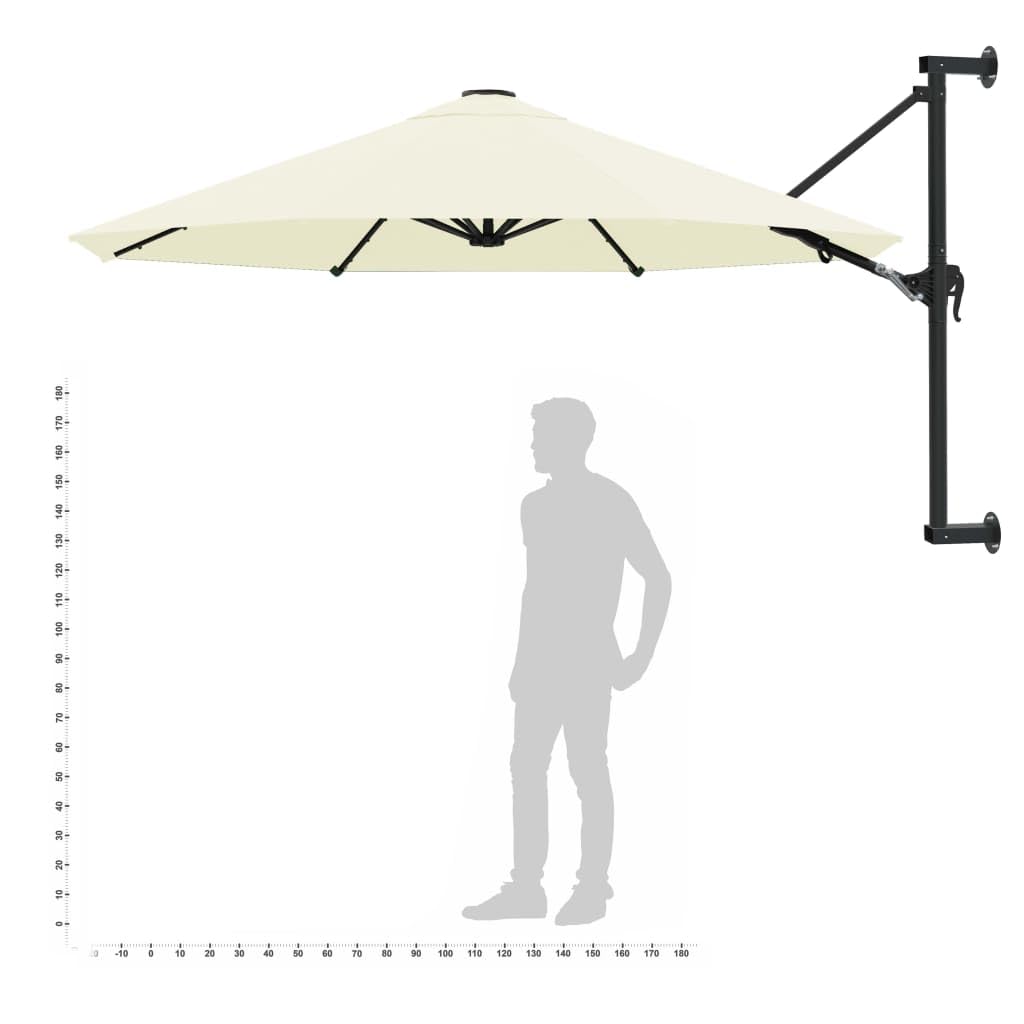 Sombrilla de Pared con Mecanismo de Manivela, Parasol de Poliéster con Protección UV y 8 Varillas de Acero para Jardín, Inclinable y Fácil de Limpiar, Incluye Accesorios