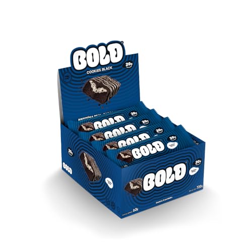 Bold Barra de Proteína Cookies Black | Caixa com 12 Unidades | 21g de Proteína | Zero Adição de Açúcar