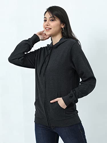 Image of Wafaa Women's Cotton Plain Hooded Neck Full Zipper Sweatshirt Hoodies with Kangaroo Pocket