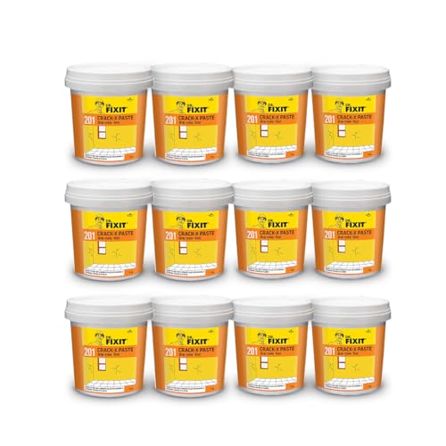 DR. FIXIT 201 Crack X Paste-1Kg, Ready to Use Filler for Internal & External Surface Cracks on Roofs, Walls - Flexible Putty With Excellent Bonding - Pack of 12, Acrylic