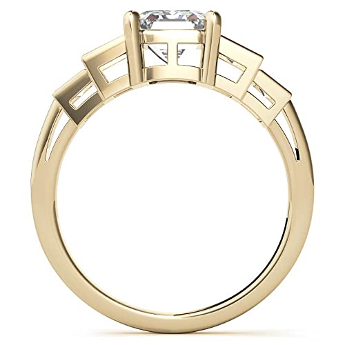 Art Deco Emerald-Cut Moissanite - 1 To 5 CT - Engagement Ring – Baguette Side Stones – 10K/14K/18K White, Yellow, Rose Gold & 925 Sterling Silver3