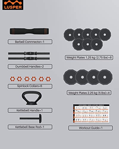 Lusper Adjustable Weights Dumbbells Set, 44Lbs Free Weights With 3 Modes, Multiweight Dumbbells/Barbell/Kettlebell With Hexagon Connector, Weights Set Fitness Exercise, Home Gym Workouts For Men And Women #TOP6