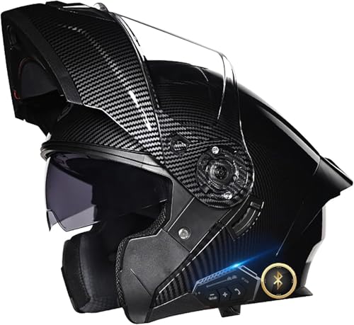 Casque de moto Intercom Bluetooth Casque modulaire Casques rabattables Homologué ECE, Casque de moto intégral à ventilation multiple avec double visière D,M57-58CM