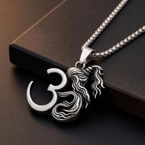 Image of THE MEN THING - Sanatan Divine Symbols Oxidised Pendant Necklace with 24inch Round Box Chain for Men & Boys