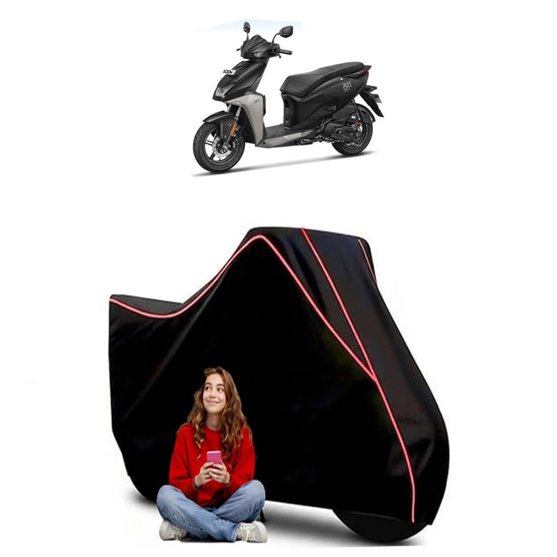 Image of Xoom VX - Drum Scooty Bike Cover Water Resistant Outdoor Use Universal Fit Scooters Motorcycles Heavy Duty UV Protection Dust Rain Scratch Resistant Elastic Bottom Black Blue Piping