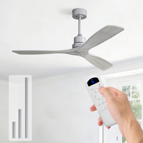 Image of Sofucor Ceiling Fan without Lights, 52 Inch Low Profile Flush Mount Mordern Wood Ceiling Fan with Remote for Indoor Farmhouse Bedroom Living Room Outdoor Patio Porch, Reversible DC Motor, Noiseless
