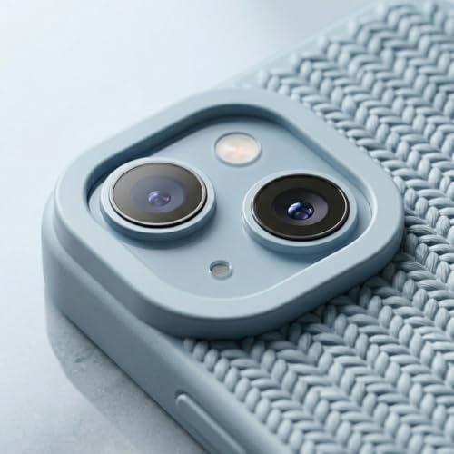 Image of amazon basics Luxury 3D Knitted Texture Soft Silicone Back Cover for iPhone 14 | Slim Fit Shockproof Case with Camera Protection & Non-Slip Grip - Blue