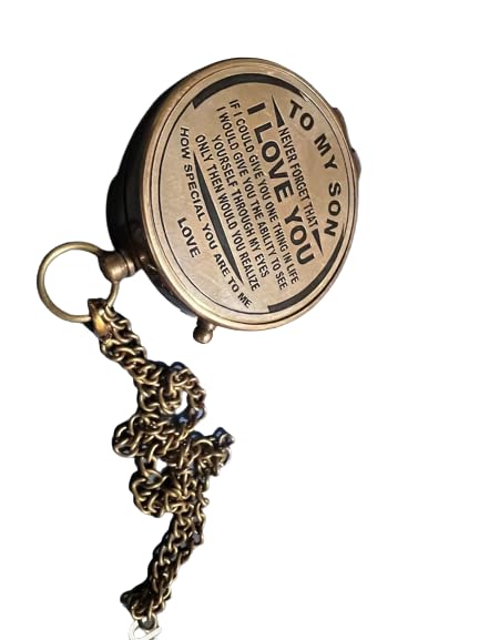 Brújula de latón con botón pulsador, grabado con poema para mi hijo: Nunca olvides que te amo, con caja de cuero regalo para hijo miniatura 1