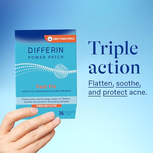 Differin Acne Patches, Pimple Patches for Acne Prone Skin, Formulated with Salicylic Acid and Centella, Fast Triple Action Power Patch for Day & Night, Dermatologist Tested, 36 Count
