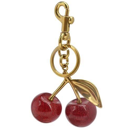 Zhoxod Cherry Keychain for Purse - Resin Alloy Silver Cherry Bag Charm，Cute Fruit Accessory for Women/Gift/Home/Car (Red cherry gilded)