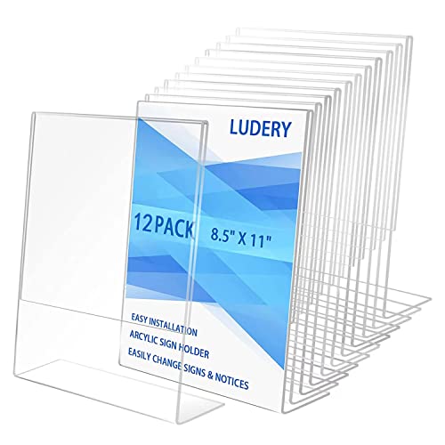 8.5x11 Inches Acrylic Sign Slant Back Holder, Plastic Display Stand,Brochure Holder, Table Top Sign Holder For Office, Home, Store, Restaurant... (12pack)