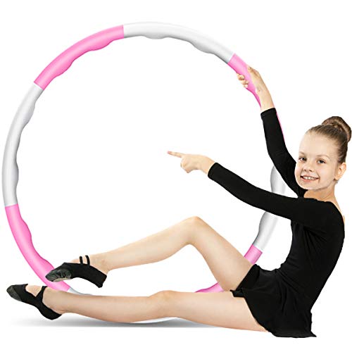 Buaszay Exercise Hoop for Adults and Child, Remove or Install The Number of Sections to Change The Size, and Can Increase its Weighted (Pink + White, 8 Sections,2 Pounds)