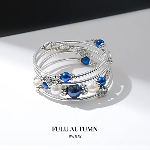 FULU AUTUMN Beaded Bangle Bracelets for Women Silver Wrap Bangles Bracelet Womens Costume Jewelry Fashion Gift2