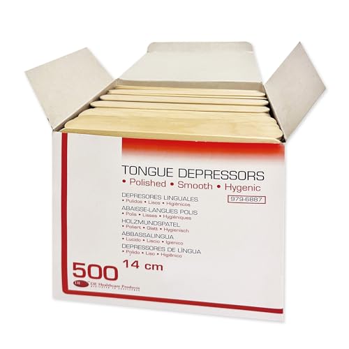 DE Healthcare Products &ndash; 500 St&uuml;ck Mundspatel (14 cm x 1,6 cm), unsteril, Holzspatel f&uuml;r Kinder, vielseitig verwendbar, Holz, braun