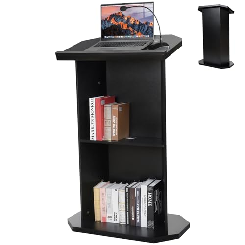 Afitdon Podium en bois, Grand podium en bois, Pupitre de conférencier haut en bois massif premium avec compartiment de rangement à double couche, Pupitre de...