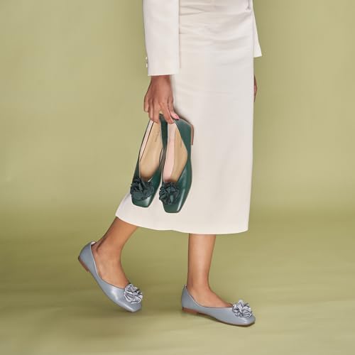 Image of C.Paravano Ballet Flats for Women | Women's Flats | Square Toe | Slip On Dress Shoes | Satin Flower Shoes