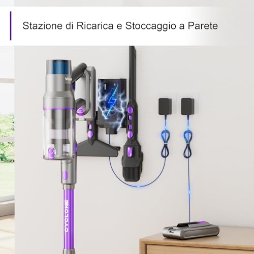 Vistefly V15 MAX Aspirapolvere senza Fili, 40Kpa 500W Scopa Elettrica Potente 8 in 1, Sensore di Polvere Intelligente Autonomia 60 Min Aspirapolvere per Peli Capelli Pavimento Tappeti