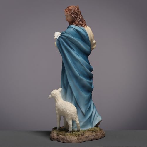 Figura decorativa Jesús el Pastor en resina pintada a mano miniatura 4