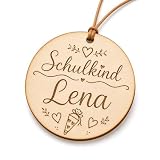 PorcelainSite Geschenkideen GmbH Schultütenanhänger rund 12cm Holz personalisiert mit Namen – Schulkind 2026 – Einschulung Geschenk – Anhänger für Schultüte zum ersten Schultag für Jungen & Mädchen