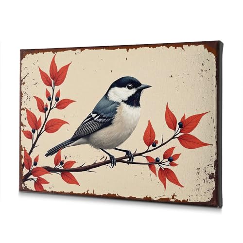 Décoration murale salle de bain oiseau feuilles d'automne pour réchauffer un mur blanc
