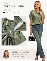 GRACE KARIN Damen Satin Bluse Kurzarm Elegante Sommer Party Oberteile Seidenbluse Business Top Artichoke XL – Ansicht 4