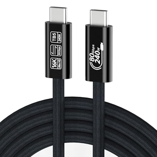 Image of [80Gbps Data Sync] Compatible with Thunderbolt 5 Cable 3.3FT /1M Support 240W Charging and 16K / Dual 8K displays for MacBook, Mac mini, Thunderbolt 4 /3 Monitor