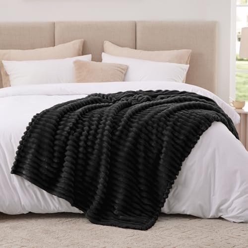 EXQ Home Stripe Twin Size Throw Blanket Black for Couch Gentle Soft Fleece by EXQ Home - Used condition - Image 2