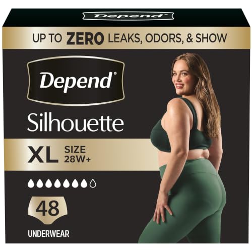 Depend Silhouette Adult Diapers Incontinence & Postpartum Bladder Leak Underwear for Women Maximum Absorbency Extra Large Pink 48 Count (2 Packs of 24) Packaging May Vary