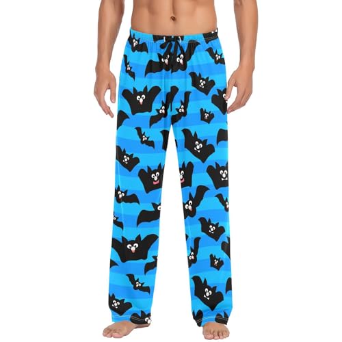 Bat Pattern Men's Cotton Pajama Pants with Pockets and Drawstring Comfortable and Stylish,S2
